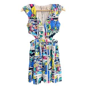 Dygarni Comic Print Pop Art Cutout Waist Sleeveless Dress Sz S Retro Comcon EUC
